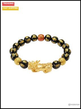 Black Obsidian Gold Plated Copper Pixiu Wealth Bracelet Gift Set